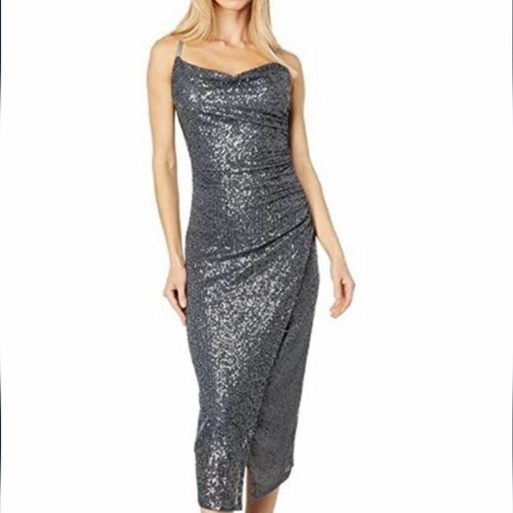 BRAND NEW LAUNDRY by SHELLI SEGAL CROWL NECK SLEEVELESS SEQUIN DRESS